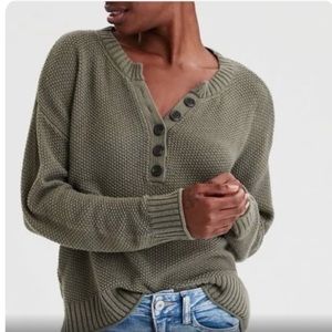 American Eagle Outfitters Thermal Waffle Knit Henley Sweater